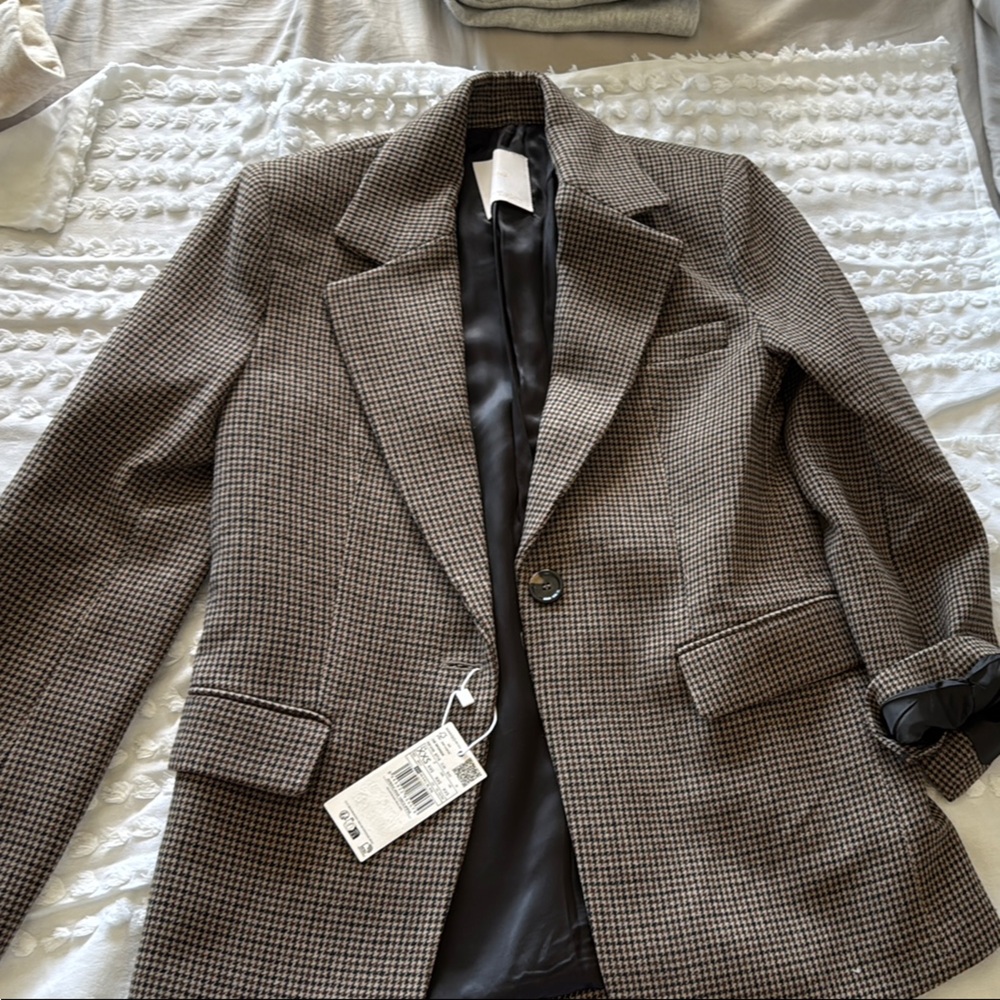 Mango Brown Checkered Blazer fully lined